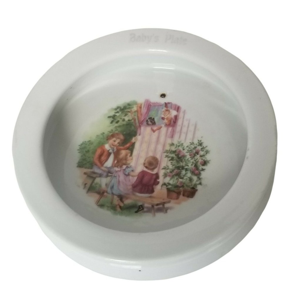 Vintage German Child's Feeding Dish Porcelain Puppet Show Children Baby READ
